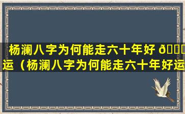 杨澜八字为何能走六十年好 🐅 运（杨澜八字为何能走六十年好运呢）